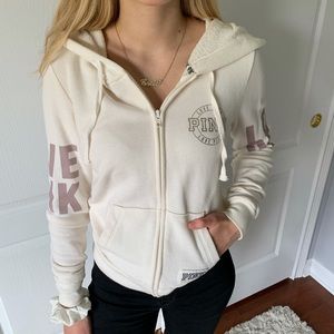 SOLD ON MERCARI PINK Victoria’s Secret Logo Zip Hoodie Vanilla